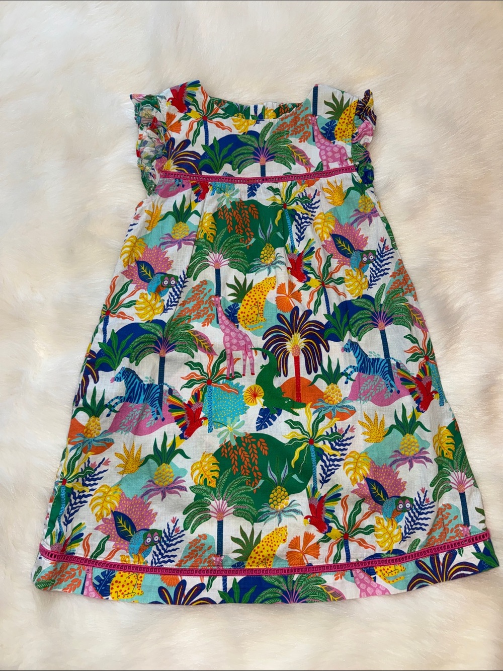 Mini Boden Girls jungle Animal Print Cotton Dress - Multicolor. Size 6-7